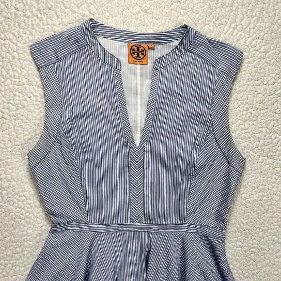 Tory Burch Talley Fit & Flare Dress Women's 8 Blue Stripe Coastal Chic Preppy - Picture 2 of 12